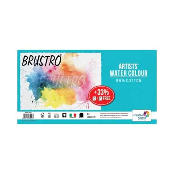 BRUSTRO, Watercolour Sheet - Artist A3 | 5 + 1 Sheets | 300 gsm.