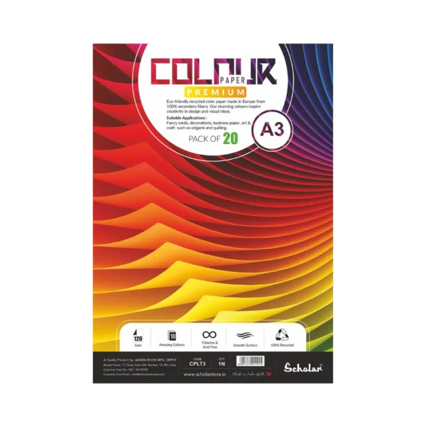 SCHOLAR, Colour Paper - Premium | Pack of 20 | 120 gsm