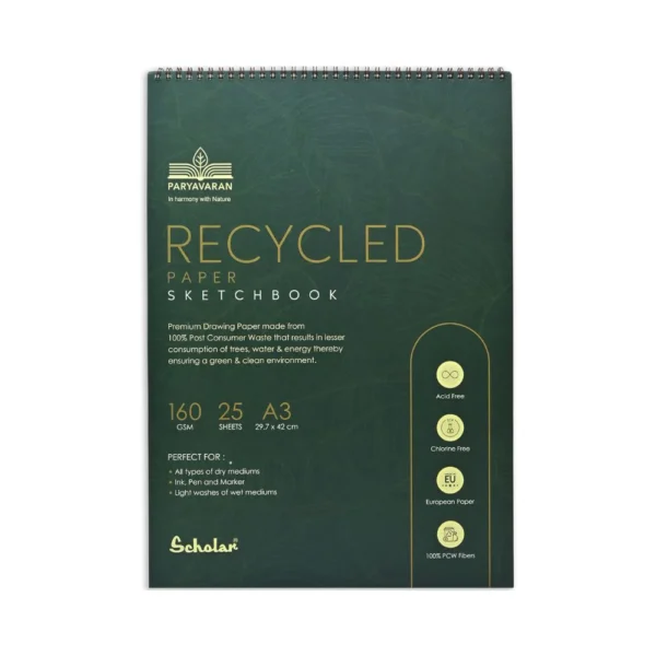 SCHOLAR, Sketch Book - Recycled Paper | 25 Sheets | 160 gsm.