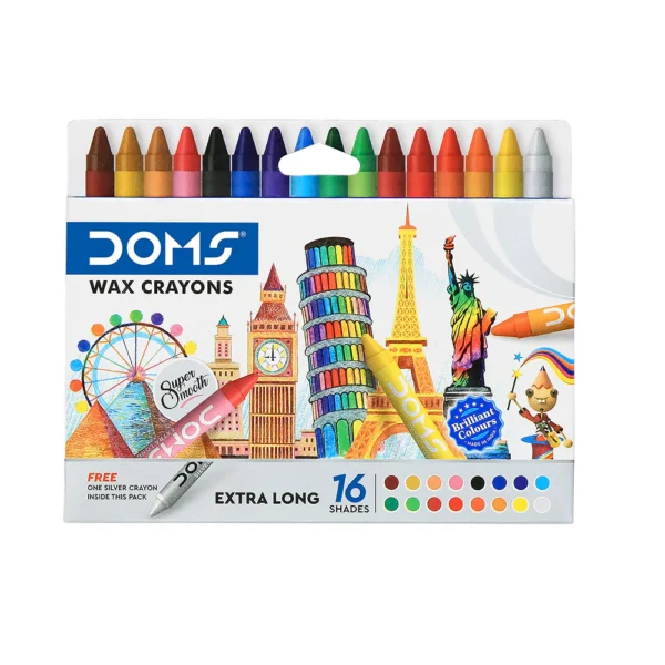 DOMS, Wax Crayons - EXTRA LONG | Set of 16.