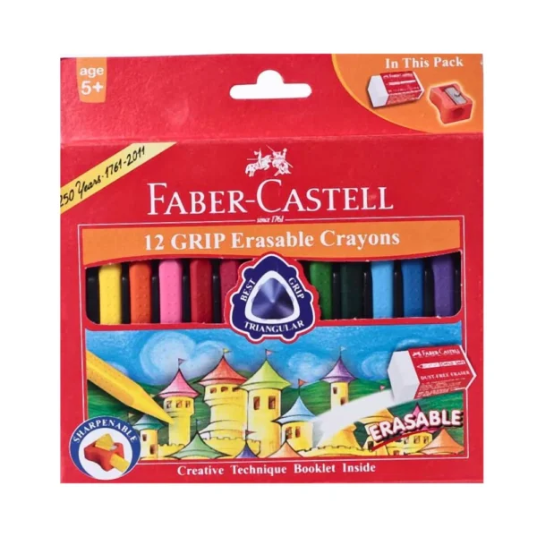 FABER CASTELL, Plastic Crayons - GRIP | ERASABLE | Set of 12.