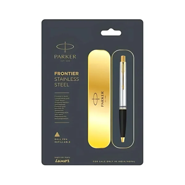 PARKER, Ballpoint Pen - FRONTIER Stainless Steel | Gold Trim.