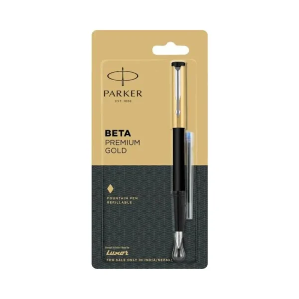 PARKER, Fountain Pen - BETA Premium | Gold Finish Cap | Chrome Trim | Fine.