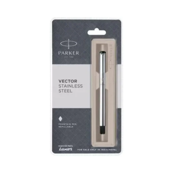 PARKER, Fountain Pen - VECTOR Stainless Steel Chrome Trim | Fine.