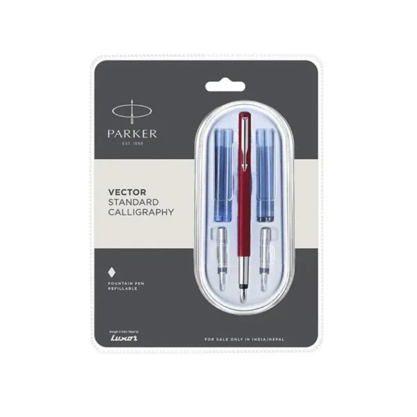 PARKER, Fountain Pen - VECTOR Standard Calligraphy | Chrome Trim | Fine + Medium + Broad.