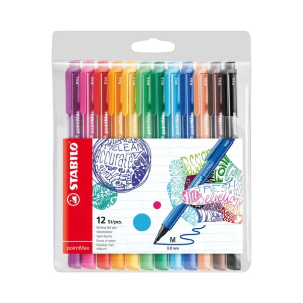 STABILO, Writing Felt Tip Pen - pointMax | 0.8 mm | Set of 12.