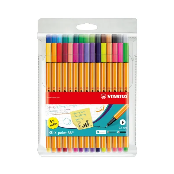 STABILO, Fineliner Pen - POINT 88 | 0.4 mm | Set of 25 + 5 Neon Colors.