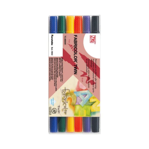 ZIG, Twin Fabric Marker - Brush Tip | Set of 6.