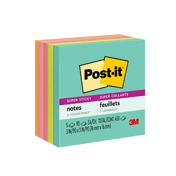 3M, Sticky Notes - POST IT | Super Sticky | 450 Sheets | Set of 5.